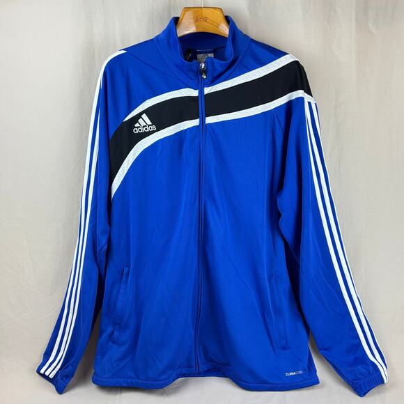 Adidas 2XL Clima365 Royal Blue Black White Stripe Full-Zip Jacket Soccer Track - Picture 1 of 12